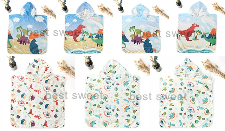 100% cotton 60*120cm kids printed hooded beach towel poncho