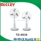 Factory 16 inches AC DC 12V Solar Emergency Rechargeable Fan with light TD-9836