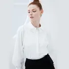 Fashion Womens Clothes Lapel Organza Lantern Sleeve White Womens Shirts Blank