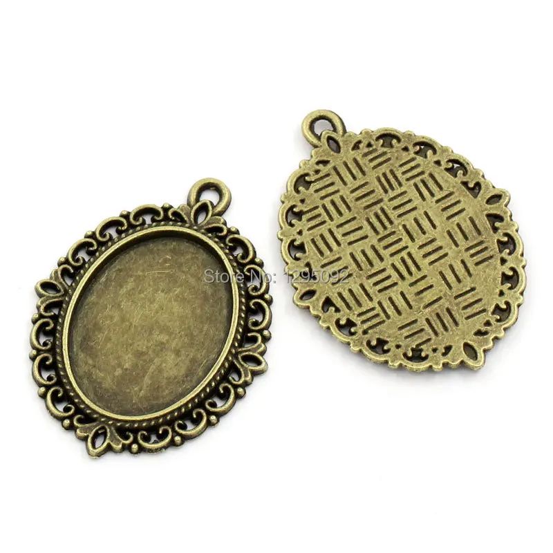 300Pcs Charms Pendants Cameo Settings Connector Oval Bronze Tone 4x3cm(1 5/8"x1 1/8") Fit Cabochon 25x18mm