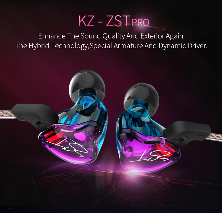 Original KZ ZST Dual Driver Detachable Mobile Phone Earphone Wired Headphone with Microphone - ANKUX.COM