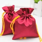 Custom size and logo red color mini satin pouch satin packaging bag for make up tools