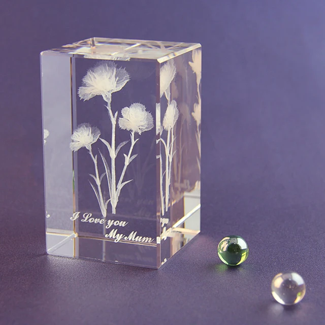 valentines gift carnations flower 3d laser engraving crystal