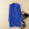 OEM Customized Mongolia Pure Cashmere Sweater 100% Brand Winter Blue Cardigan Coat Long For Ladies