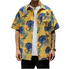2019 summer new plus size hong kong design print short sleeve viscose men hawaiian dress shirts