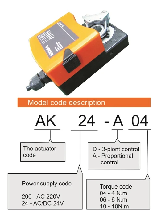 24VAC/DC air flow regulating 4N.m damper actuator for HVAC systems