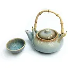 Unicasa Ceramic Dinnerware ,Stoneware Tea Pot With Bamboo Handle , Tea Cup