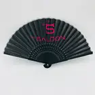 Black Printed Silk Hand Held Fan Wholesale for Decoration