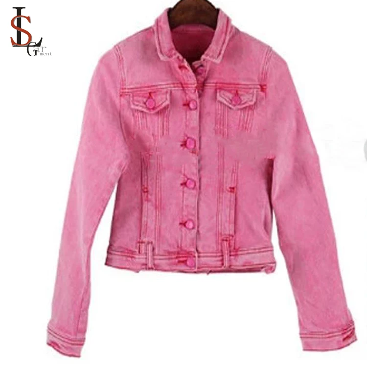 Fournisseurs en gros personnalisé rose veste en jean décontracté plaine femme vestes en jean