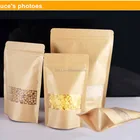 200g / 500g ziplock stand up pouch kraft brown paper bag with clear window/stand up pouch food grade