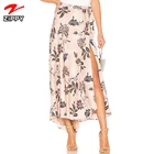 2018 New Design Pink Floral Print Maxi Skirt