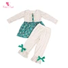 Deer printed long sleeves tunic girl dress and pants with bow 2 pcs lace kids girl sets