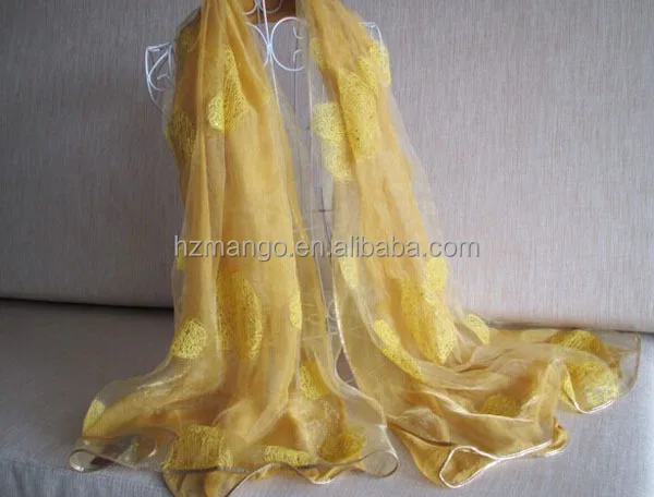 Fashion double-layer nest embroidery & sequins organza silk scarf