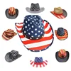 High Quality Paper Straw Men's Cowboy Hat USA American Flag Printing Cowboy Straw Hat Flag Shapable Brim Sombreros
