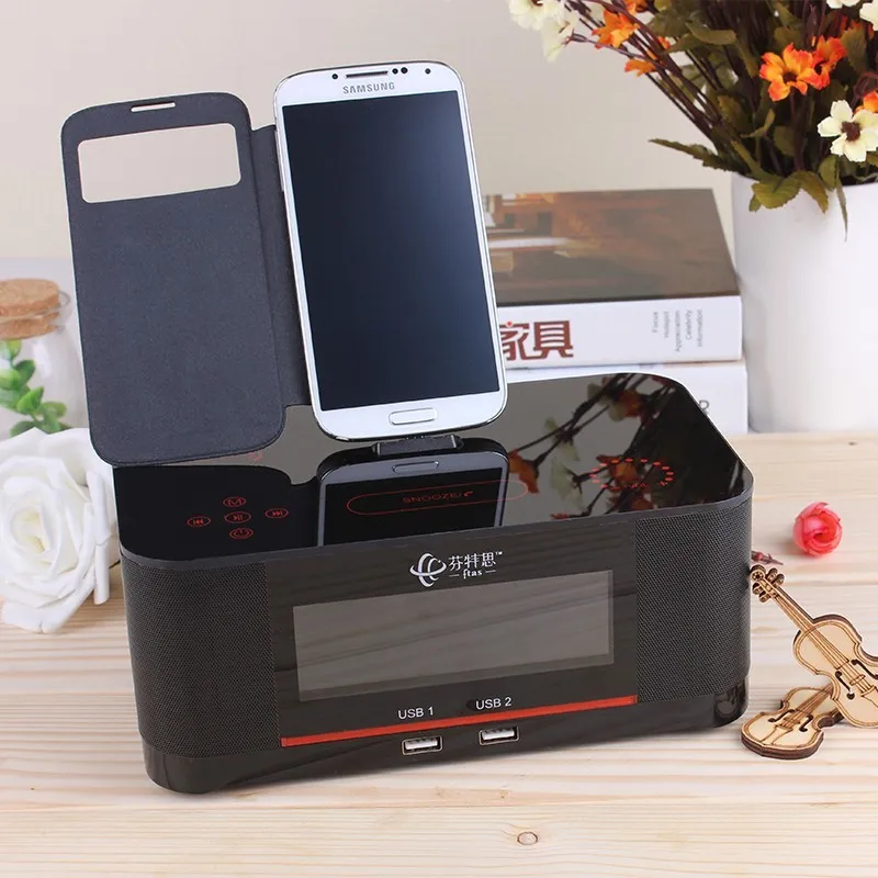 Hot A8 Touch Radio Alarm Clock Bluetooth Speaker with docking System,Portable Dock Station Stereo A8 FM AUX NFC Dual USB speaker - ANKUX.COM