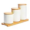 White Ceramic Kitchen Canisters,set of 3 with real Bamboo Lids & organizer tray with silicon airtight seals,for dry food storage