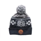 Dark blue acrylic fashion men pom pom jacquard winter hat