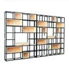 /product-detail/tall-cafe-shop-decoration-bookshelves-industrial-style-metal-frame-and-wood-box-bookcase-large-black-wrought-iron-bookshelf-60819555777.html