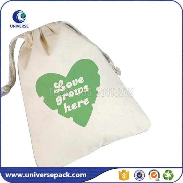single drawstring custom printed muslin bags for holiday gift