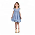 New Style Summer Wooden Button Ruffle Sleeve Kids Girls Denim Dress,Toddler Baby Girls Dresses
