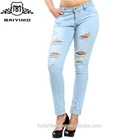 2016 Baiyimo oem service women casual ripped denim jeans