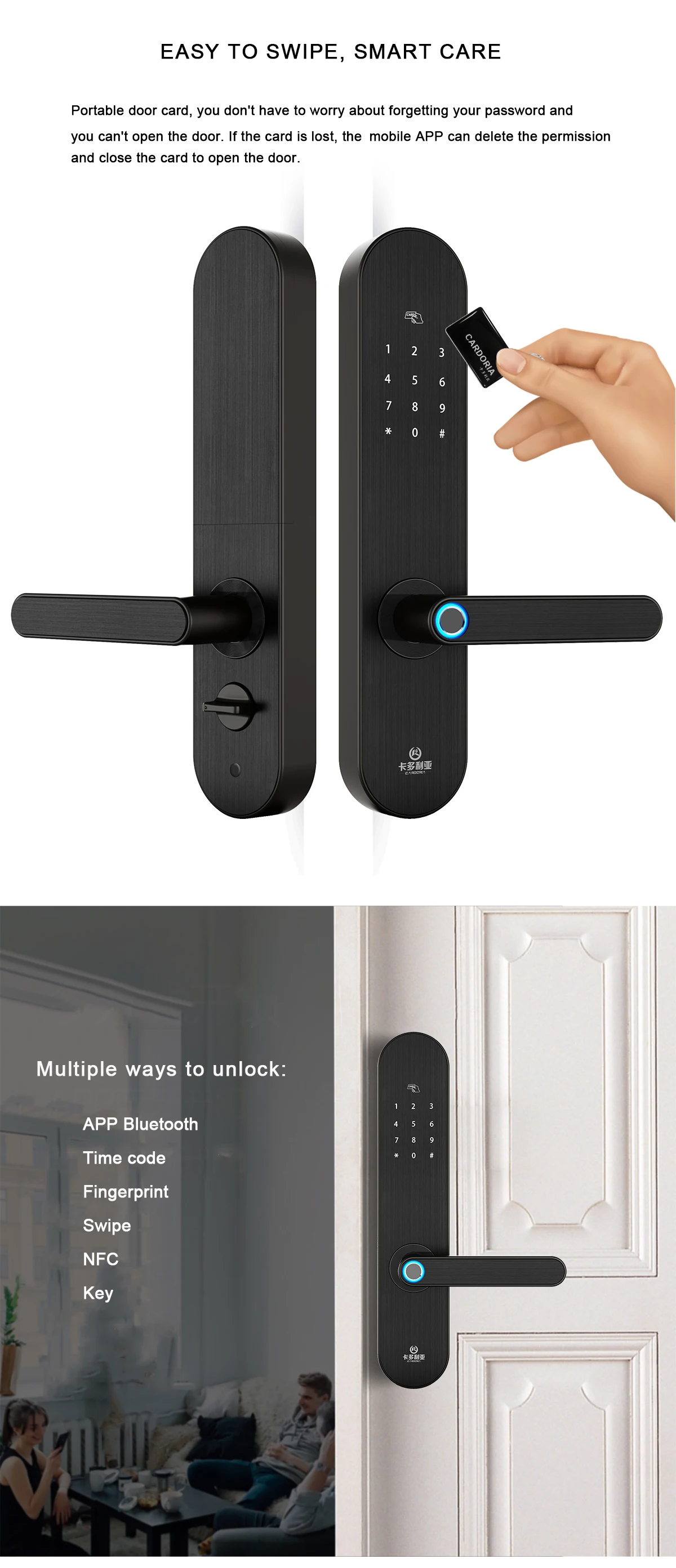 Smart phone lock app control bluetooths fingerprint password door lock support Android and IOS phone system