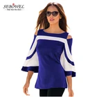Latest Design Blue White Bell Sleeve Women Top And Blouses