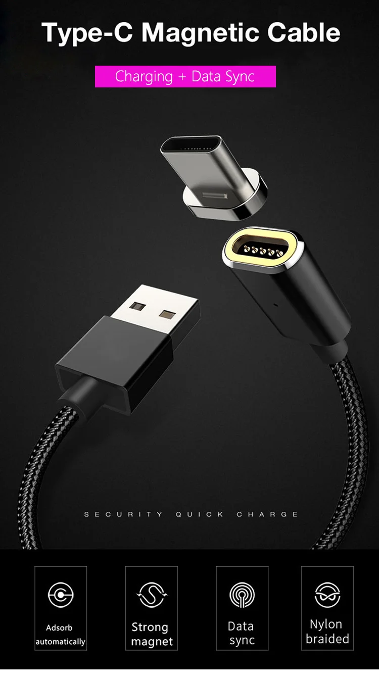 Custom Android Mobile Phone Fast Charging Nylon Braided 3.1 Type C Usb Magnetic Data Cable - ANKUX.COM