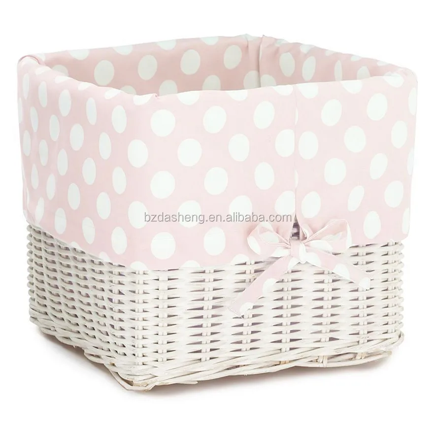 hot white wicker stroage baby gift basket with fabric liner