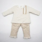 boutique elegant infant kids clothes floral lace ruffle neck and sleeve girl clothing sets winter