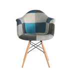 French Style Fashion Multicolor Patchwork Upholstered Dining Chair With Wooden Legs