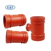 red epoxy powder coated ductile iron fittings female threaded grooved reducing tee for fire sprinkler system