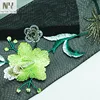 Nanyee Textile Black Nylon Base Neon Green Thread Sequin Mesh Embroidery Fabric