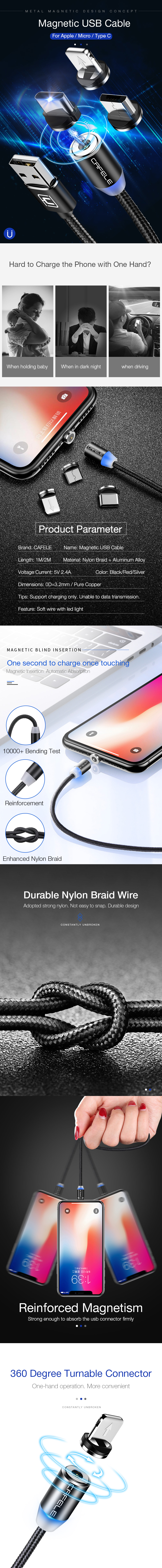 CAFELE New LED Blue Light 3 in 1 Magnetic USB Cable 8 Pin Micro Type-c Charger Multi Usb Charging Cable - ANKUX.COM