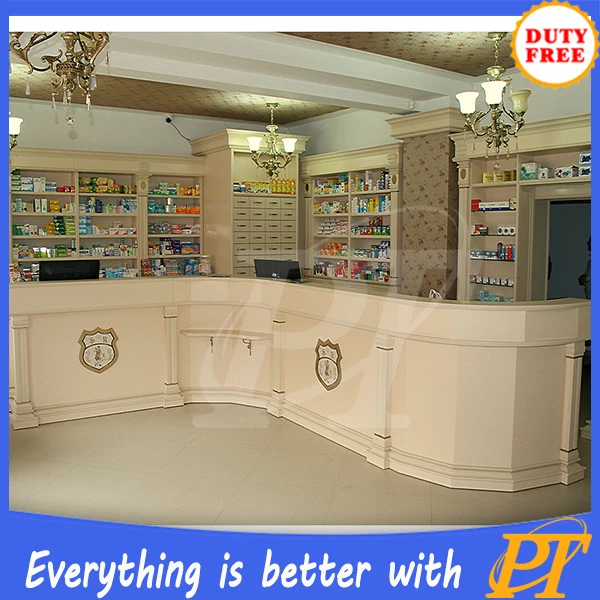 Elegant Custom Medical Glass Cabinet Phamacy Counter Table For