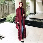 Fashionable elegant noble Dubai cardigan woolly lace muslim party dress long gown muslim abayas online