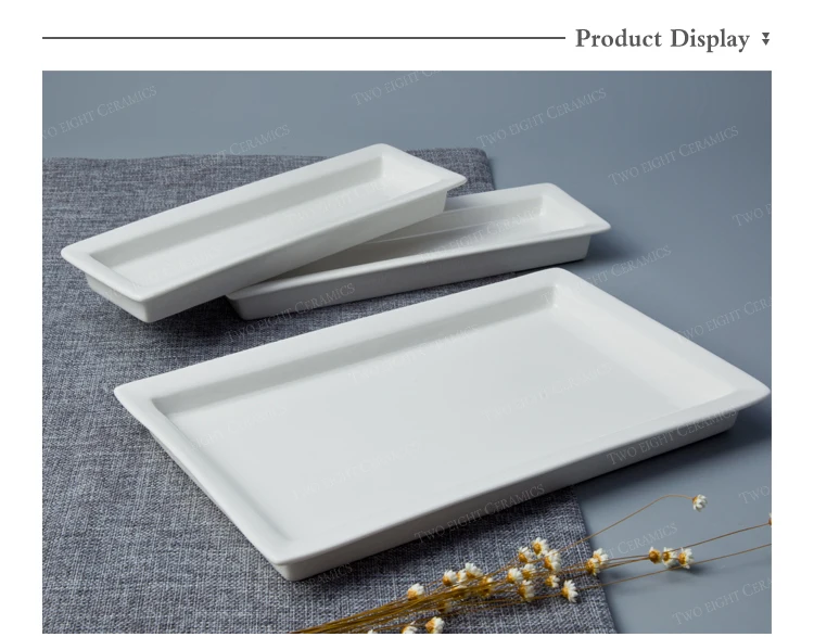 9.5" rectangle buffet chafting dish ceramic porcelain flat plate bread crokery wholesale engraving plates