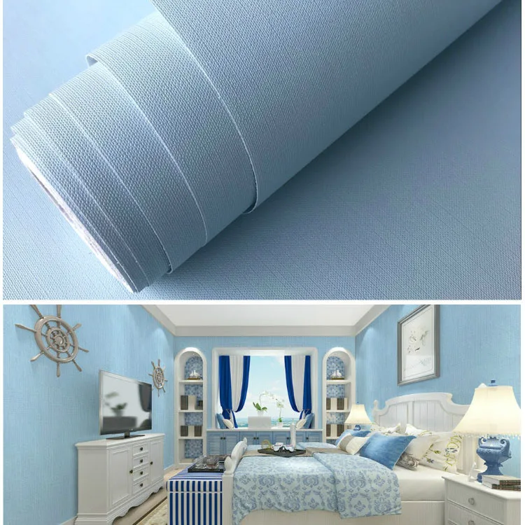 Su geçirmez PVC yapışkanlı duvar kağıdı düz renk oturma odası yatak odası için duvar kağıdı