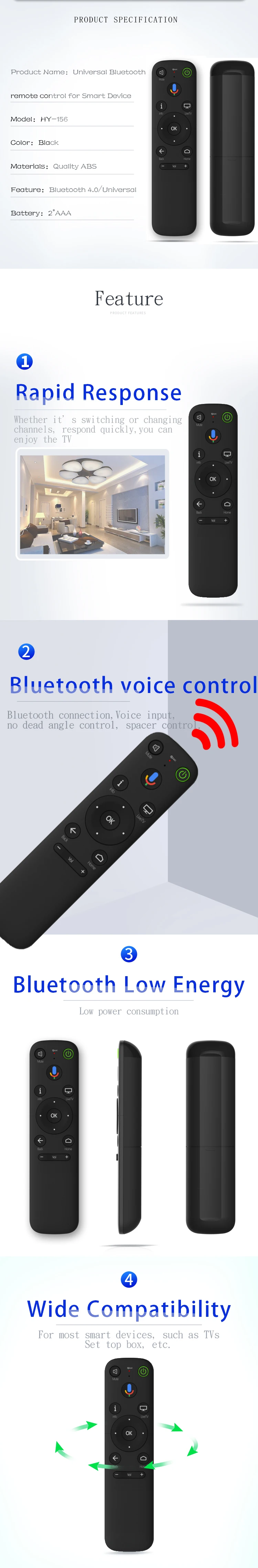 New products for 2019 custom TV Bluetooth Voice remote control with 14 keys for android,compute,set top box,Android voice remote.jpg