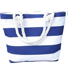 2017 Fashion 12 OZ Canvas Custom Printed Stripe Beach Tote Hand Bag With Rope Handle