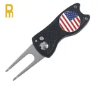 Aluminum handle personalized golf foldable/automatic pitchforks/divot tools with custom ball markers
