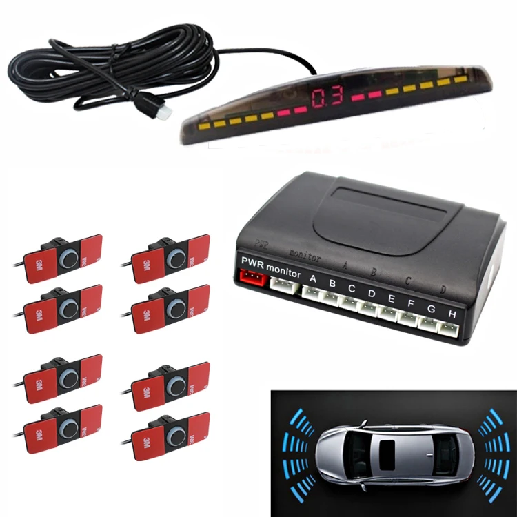 front rear 8 flat 16.5mm probes sensor car parking systems with LED display - ANKUX.COM