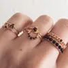 New Product Metal Black Crystal Women And Man Gold Plated Ring Moon Star Punk Style Alloy Finger Ring 6pcs/set