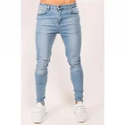 Royal wolf denim jeans manufacturer light blue wash italian boy men's skinny custom logo denim jeans