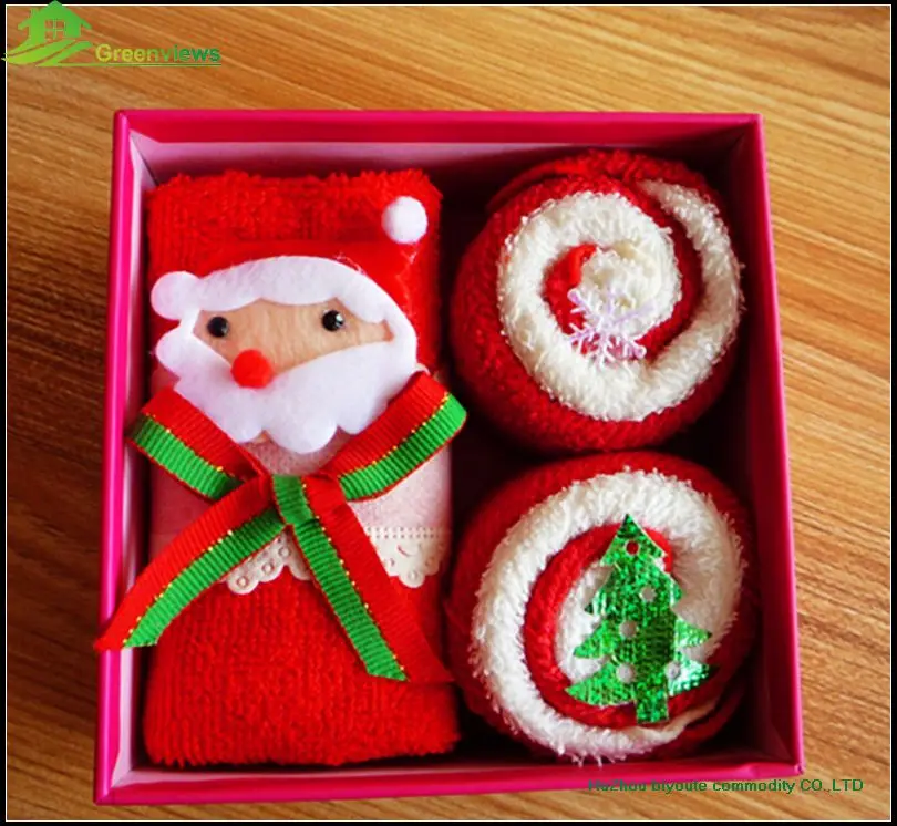 promotion christmas gift towel set packing xmas santa claus