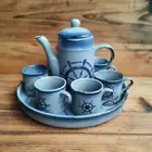 Wholesale enamel Ceramic teapot sets with 6 cups coffee pot with tray color glazed teapot and cup