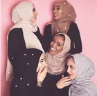 Low price 40 color stock white pearl woman muslim crinkle cotton hijab
