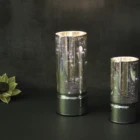 METALLIC SILVER GLASS PILLAR JAR WITH 10 LED MICRO STRING LIGHTS, WARM WHITE, BATTERY OPERATED