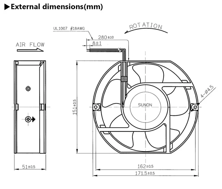 Brushless Round Fan, SUNON, 171mm, 171x151, Axial - detail 2