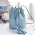 Bag Leather Drawstring Lady Fashion Tassel Mini Messenger Bag Small PU Leather Pink Bucket Shoulder Bag